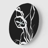 Grande Horloge Ronde Bouquet Noir : Abstrait noir et blanc (Angle)