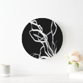 Grande Horloge Ronde Bouquet Noir : Abstrait noir et blanc (Maison)