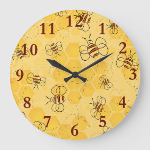 Grande Horloge Ronde Bourdonnement d'abeilles Abeilles à miel Mignonnes