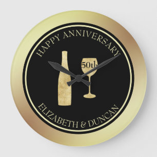 Grande Horloge Ronde Bouteille Parties scintillant Or Et Verre