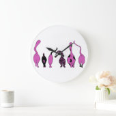 Grande Horloge Ronde Boutons de chat violet (Maison)
