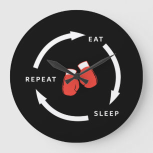 Grande Horloge Ronde Boxeur Boxe Manger Dormir Répéter Sports Fan dicto