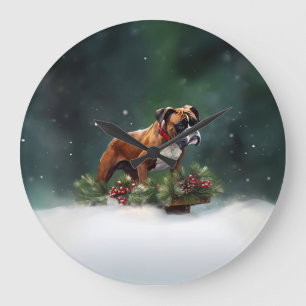 Grande Horloge Ronde Boxeur Noël neige hiver
