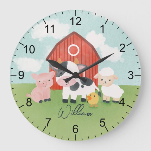 Grande Horloge Ronde Boys Farm Animal Barnyard Kids Nursery (Recto)