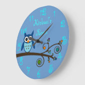 Grande Horloge Ronde Boy's Room Cute Owl (Angle)