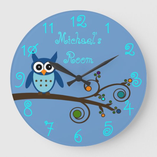 Grande Horloge Ronde Boy's Room Cute Owl (Recto)