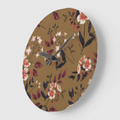 Grande Horloge Ronde Branche de fleurs roses, composition abstraite. (Angle)