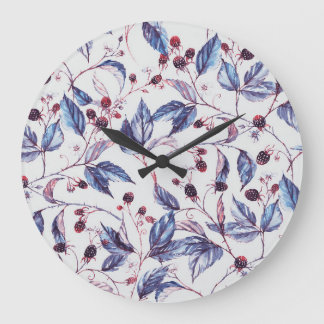 Grande Horloge Ronde Branches Blackberry : Motif Vintage Aquarelle.