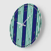 Grande Horloge Ronde Brayures blanches et vertes motif avec bleu marine (Angle)