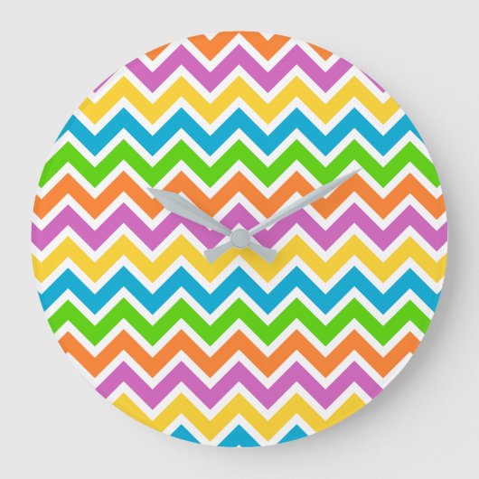 Grande Horloge Ronde Bright Colorful Rainbow Chevron Pattern (Recto)