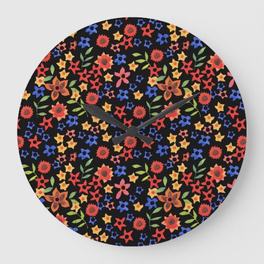 Grande Horloge Ronde Bright Floral Impression personnalisée Arrondi Hor (Recto)