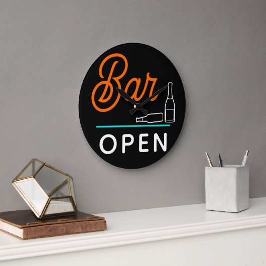 Grande Horloge Ronde Bright Orange Aqua Blue Retro Bar Ouvert (Bureau)