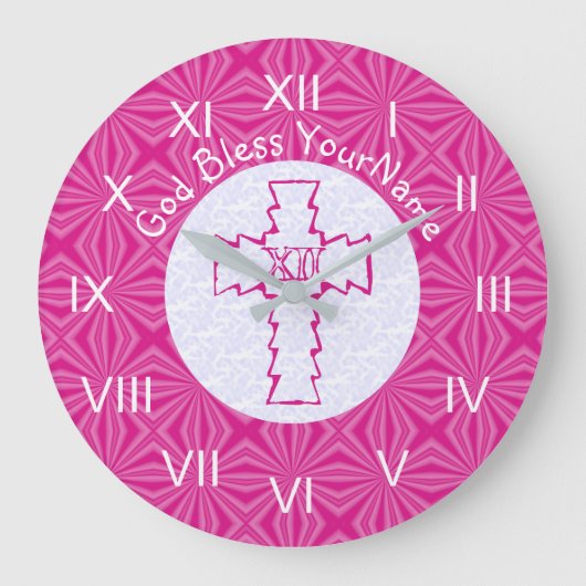 Grande Horloge Ronde Bright Pink Zig Zag Cross on Hot Pink and White (Recto)