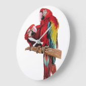 Grande Horloge Ronde Bright Red Macaw Parrots (Angle)