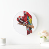 Grande Horloge Ronde Bright Red Macaw Parrots (Maison)