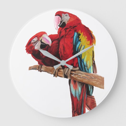 Grande Horloge Ronde Bright Red Macaw Parrots (Recto)