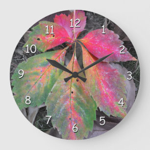 Grande Horloge Ronde Brillance parmi les gris - Feuilles d'automne