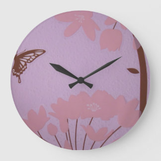 Grande Horloge Ronde Brodek Pink Lavender Deco Baby's room clock Flower