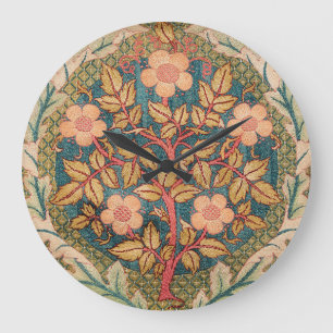 Grande Horloge Ronde Broderie de germes roses par William Morris