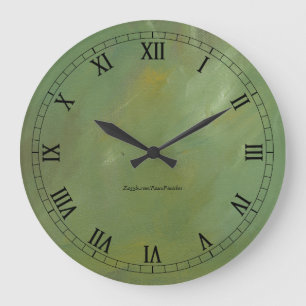 Grande Horloge Ronde Brossé Vert Faux Finish Wallclock Numéros romains