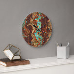Grande Horloge Ronde Brown Aqua Turquoise Turquoise Green Geode Marble<br><div class="desc">Magnifique contemporain aqua bleu turquoise vert et marron couleur agate geode pierres motif. Design hipster original, branché, moderne et fantaisiste pour l'artiste ou artsy hip trendsetter, rétro vintage, style Art nouveau déco ou amateur abstrait de motifs géométriques numériques graphiques. Disponible sur une variété d'accents de décoration de maison moderne et...</div>