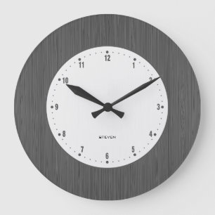 Grande Horloge Ronde Brown Faux Wood Grain Print