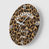 Grande Horloge Ronde Brown Leopard Print Minimalist Analog Roman Numera (Angle)