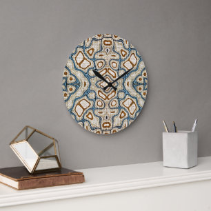 Grande Horloge Ronde Brown Ochre Turquoise Hip Bleu Art Bohème