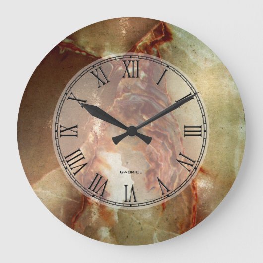 Grande Horloge Ronde Brown réaliste Faux Marbre Pierre Motif 2 (Recto)