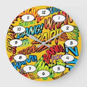 Grande Horloge Ronde Bruits de Pop Art de Bande Dessinée