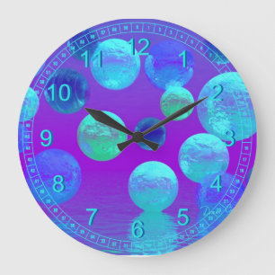 Grande Horloge Ronde Brume violette - lumière cyan et pourpre abstrait