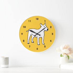 Grande Horloge Ronde Bull Terrier Chien Orange Minimaliste