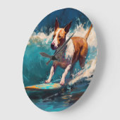 Grande Horloge Ronde Bull Terrier Plage Surf Peinture (Angle)