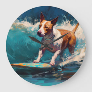 Grande Horloge Ronde Bull Terrier Plage Surf Peinture