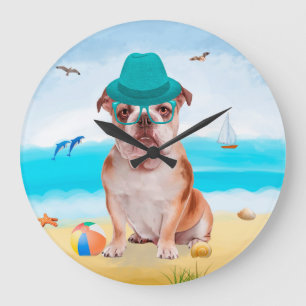 Grande Horloge Ronde Bulldog anglais sur la plage