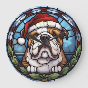 Grande Horloge Ronde Bulldog Vitrail de Noël