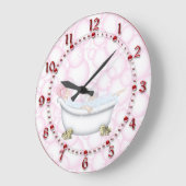 Grande Horloge Ronde Bulles de salle de bain rouges (Angle)