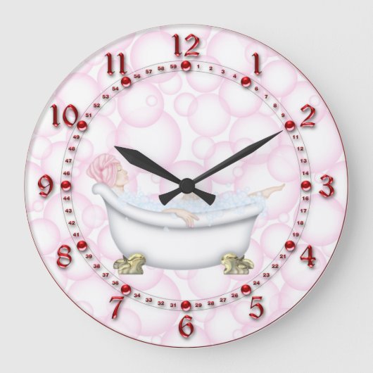 Grande Horloge Ronde Bulles de salle de bain rouges (Recto)