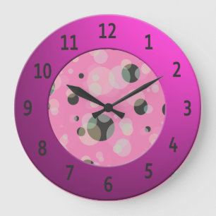 Grande Horloge Ronde Bulles modernes avec un cercle de chiffres rose br