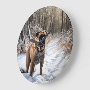 Grande Horloge Ronde Bullmastiff Laisser neiger Noël