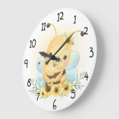 Grande Horloge Ronde Bumble Bee et Sunflowers (Angle)