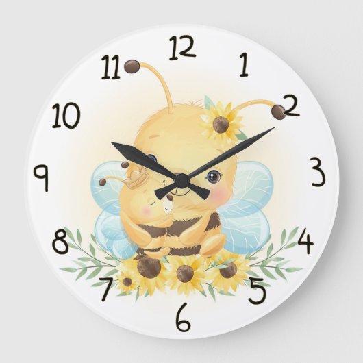 Grande Horloge Ronde Bumble Bee et Sunflowers (Recto)