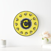 Grande Horloge Ronde Bumblebebe jaune noir initial (Maison)