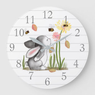 Grande Horloge Ronde Bunny bees Nursery Decor Wall Clock