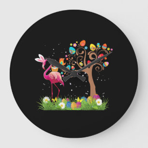 Grande Horloge Ronde Bunny Flamingo Easter Cute Flamingo Lovers