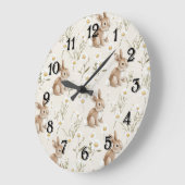 Grande Horloge Ronde Bunny Rabbits Daisy Flowers Nursery (Angle)