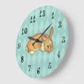 Grande Horloge Ronde Bunny with aqua blue diamond background (Angle)