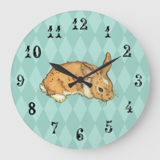 Grande Horloge Ronde Bunny with aqua blue diamond background (Recto)