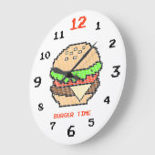 Grande Horloge Ronde Burger Time – Conception Pixel Art (Angle)