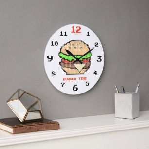 Grande Horloge Ronde Burger Time – Conception Pixel Art
